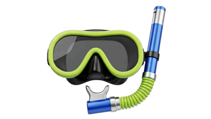 A Snorkel Mask and Tube Equipment for Underwater Exploration Against a Clean White Background Isolated Subject