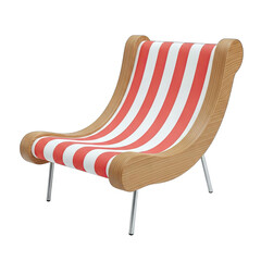 A Wicker Lounge Chair with Red and White Stripes on a Transparent Background Perfect for Summer and Outdoor Furniture Concepts