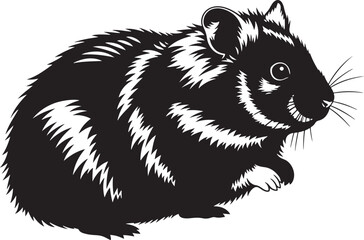 Black and white vector illustration of a small domestic hamster, isolated graphic rodent artwork on white background
