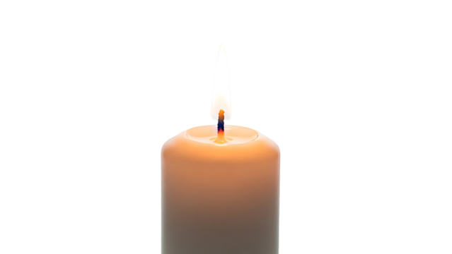 Close up of a lit candle flame isolated on transparent background