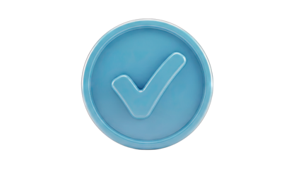 Blue Circular Check Mark Icon with Transparent Background and Subtle Glossy Texture Ideal for Verification and Confirmation Concepts