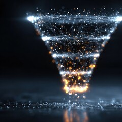 Abstract digital art of a glowing vortex with particles and lights.