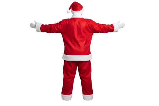 Santa claus costume from behind isolated on transparent background with open arms