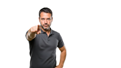 Man pointing finger directly at viewer isolated on transparent background