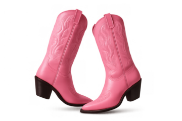 Pink cowboy boots for western fashion, showcasing footwear style and cowgirl americana culture on transparent background