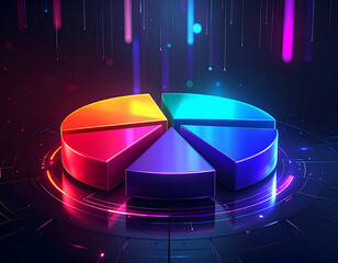 Colorful 3D Pie Chart with Digital Background and Light Streaks graph data