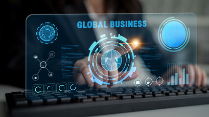Global business partnerships and international trade concept. A dashboard for worldwide market analytics, data visualization, and company strategy. Motif