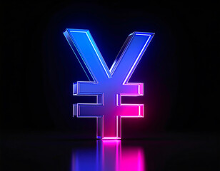 Obraz premium Japanese Yen Symbol Glowing With Blue and Pink Neon Light currency money