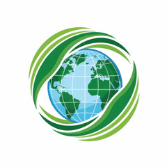 Eco friendly globe surrounded by green leaves representing environmental protection.