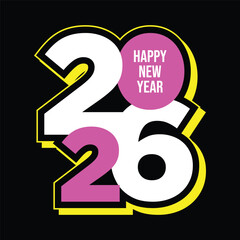 happy new year 2026 banner template illustration  on black backgrouand