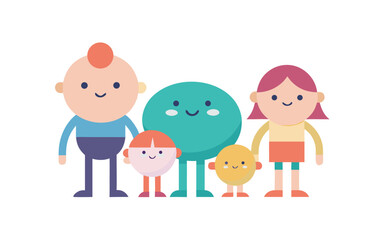 Cartoon family illustration with cute characters isolated on transparent background