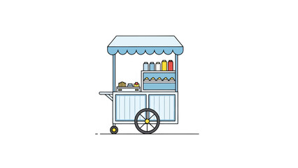 Vector Street Food Cart with Refreshments and Snacks Ready for Service