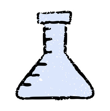 Erlenmeyer Flask Hand-drawn Doodle Vector Icon: Science Lab Equipment Sketch with Rough Crayon Texture for Chemistry, Research, Experiment, and Education Concept