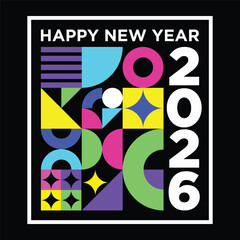 happy new year 2026 colorful flat vector design illustration template