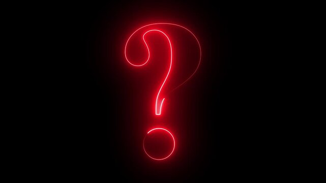 Glowing neon question mark icon on a black background. 4k animation video..