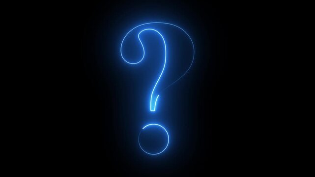 Glowing neon question mark icon on a black background. 4k animation video..
