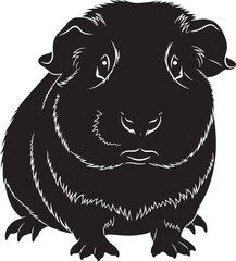Stylized black silhouette illustration of a domestic pet guinea pig (cavia porcellus) with intricate white outline details