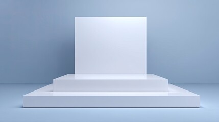 Minimalist Display Stand for Product Presentation in Modern Studio with Soft Blue Background and Clean Lines for Professional Photography Use