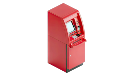 Red Automated Teller Machine With A Digital Screen And Keypad For Financial Transactions Isolated On A Transparent Background
