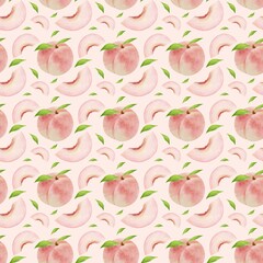 Soft Watercolor Peach Fruit Seamless Pattern Texture