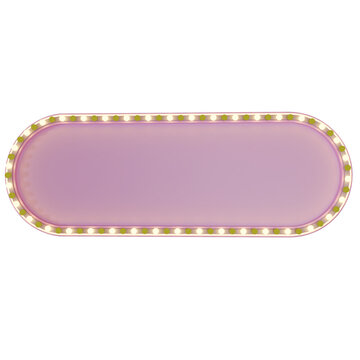 Pink, empty, 3d render rounded marquee sign with bright light bulbs around the border. Perfect for retro, vintage, or glamour design projects and text overlays.
