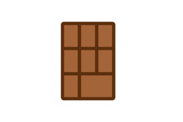 Chocolate bar illustration with brown rectangular pieces for sweet dessert, food, and candy graphics on transparent background