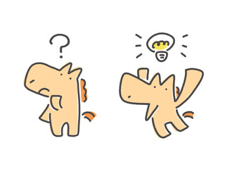 考える馬と閃く馬キャラクターのセット　豆電球・クエスチョンマーク