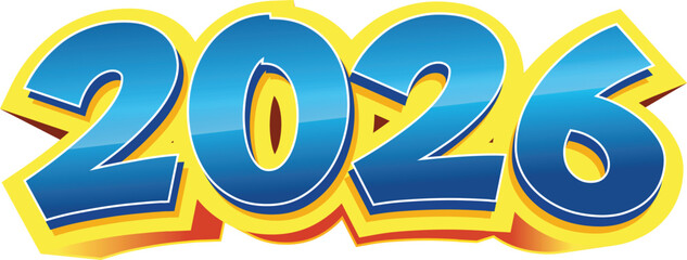 Stylized graphic of the year 2026, featuring blue numbers with a yellow and orange outline.