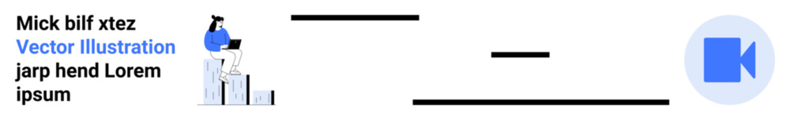 Business growth, remote work, data analysis, online meetings, communication, technology. A woman sits on graphs using a laptop and a video call icon. Remote work and data analysis concept