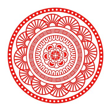 Intricate red circular mandala pattern spiritual design element