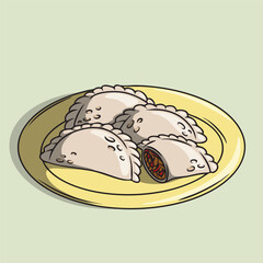 Illustration of Shredded Chicken Cireng, an Indonesian Snack on a Plate