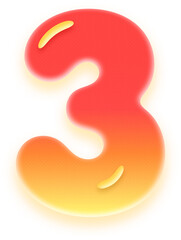 Red yellow gradient chubby 3d number 3 digit for Lunar New Year