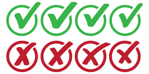 Check mark icons, cross symbols, correct and wrong signs, approval graphics, validation elements, decision indicators