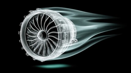 Futuristic jet engine design with dynamic flow visualization at high speed