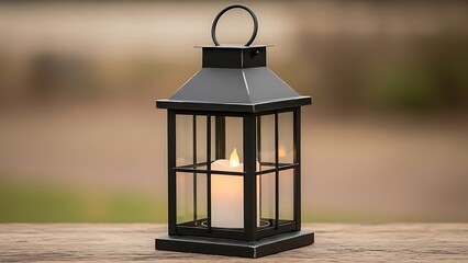Decorative outdoor lantern with a softly glowing candle for ambiance