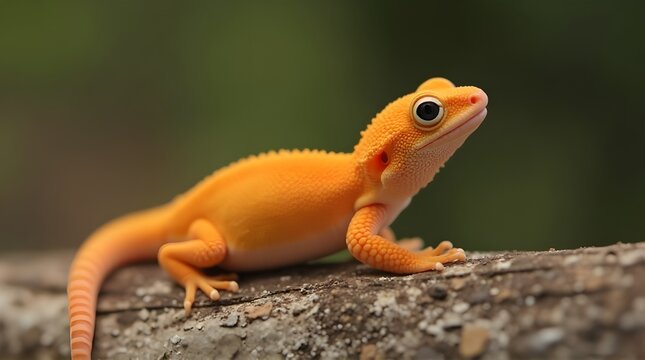 one small orange gecko on the surface of the wood