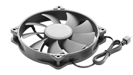 Cooling Fan With Nine Blades And Power Cable Against Transparent Background Modern Computer Hardware Component