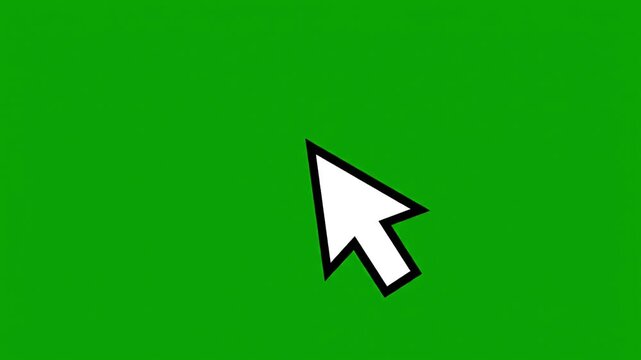 White computer mouse cursor arrow pointing on a vibrant green background screen