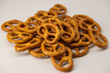 Delicious pretzels isolated on white background