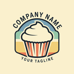 Delicious Cupcake Logo Design with Creamy Frosting and Striped Wrapper.