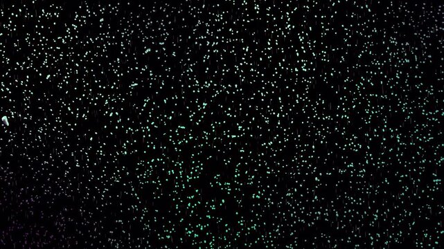 Abstract generative art creates a soothing backdrop using rain-like particles with subtle teal and purple gradients against a transparent background. Perfect for creating a calming. Alpha channel