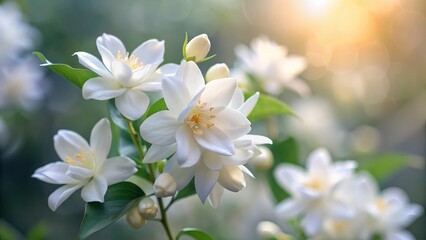 Delicate white Jasmine flowers in full bloom
