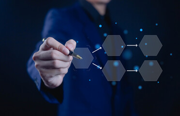 Businessman planning work, office concept hierarchical workflow process, flowchart layout, business information technology project