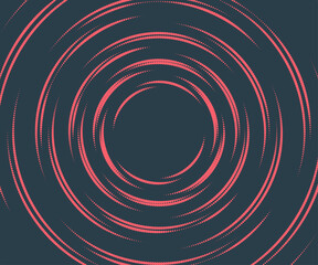 Circular Halftone Pattern Concentric Circles Frame Vector Red Black Colour Abstract Background. Mod Minimalist Art Half Tone Graphics Rippled Structure. Retro Futurism Technology Art Illustration