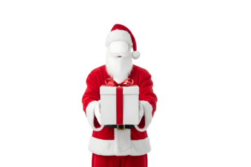 Santa claus holding a gift box isolated on transparent background, christmas concept