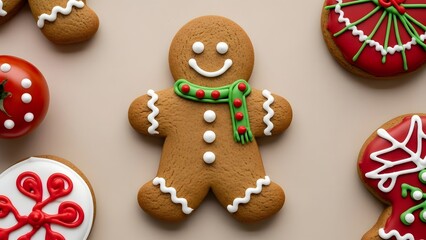 Obraz premium Festive Gingerbread Man and Christmas Cookies