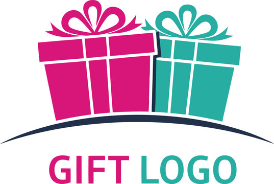 two gift boxes logo template vector icon retail birthday present shop identity