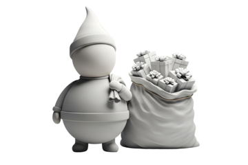 Santa claus carrying many gifts isolated on transparent background, christmas concept