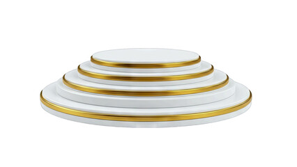 Elegant White and Gold Tiered Podium With Circular Steps and Shiny Metallic Edges Isolated On Transparent Background Ideal For Award Ceremonies And Presentations