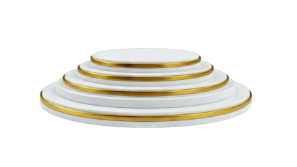 Elegant White and Gold Tiered Podium With Circular Steps and Shiny Metallic Edges Isolated On Transparent Background Ideal For Award Ceremonies And Presentations